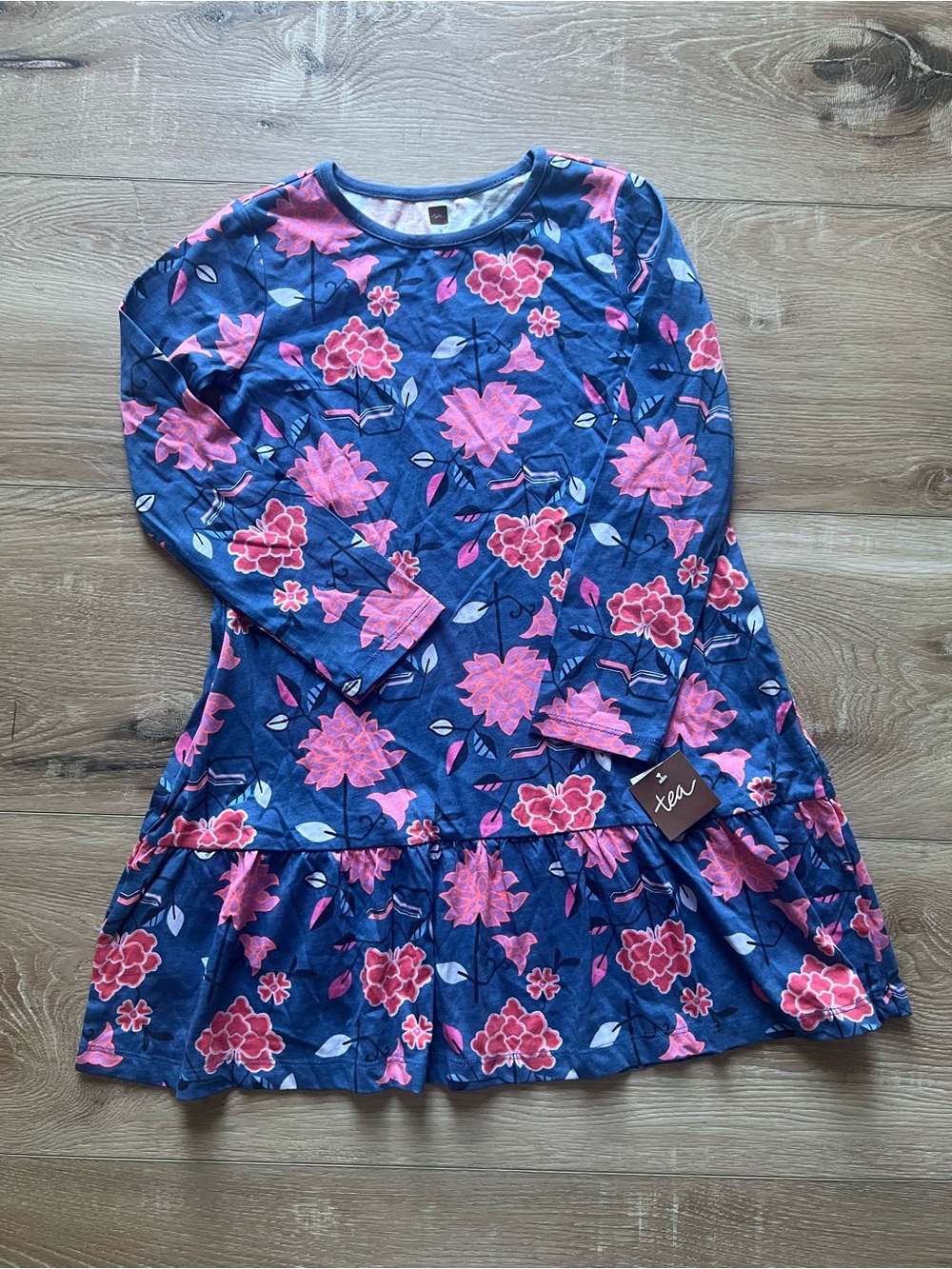 TEA COLLECTION NWT Girls' Floral Long-Sleeve Dress - Pink Blue Floral Print
